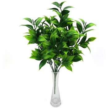 7 filialer grønne kunstige planter til haven buske falske græs eucalyptus orange blade faux-anlæg til hjemmet shop udsmykning