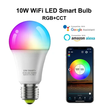E27 10W Smart LED RGB-Pære Dæmpbar 2,4 G Wifi Bluetooth-kompatible 3 Mode Kontrol-Lampen Fungerer Google Startside Alexa For Siri