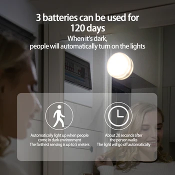 Motion Sensor LED Nat Lys Hangable Kabinet Lampe Væg Lampe Til Soveværelse, Badeværelse, Køkken Batteri Smart Home