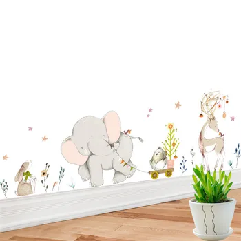 Happy Baby Elefant Wall Stickers Dekoration Tegnefilm Stue Baggrund Væggen Dyr Børnehave Væg Lim Grænser
