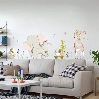 Happy Baby Elefant Wall Stickers Dekoration Tegnefilm Stue Baggrund Væggen Dyr Børnehave Væg Lim Grænser