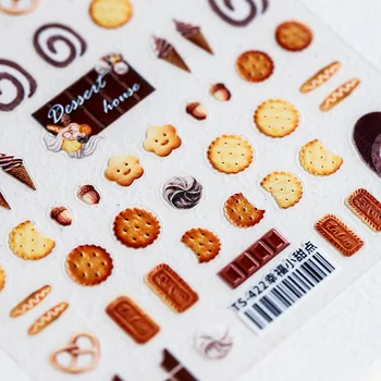 5D tynd hård nail stickers pro matteret tynd gennemsigtig præget nail stickers glad dessert cookies