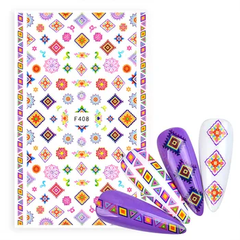 1stk Boheme Stil Nail Art Stickers Farverige Geometriske Linjer Design Selvklæbende Nail Art Dekorationer Smarte Totem Søm Mærkat