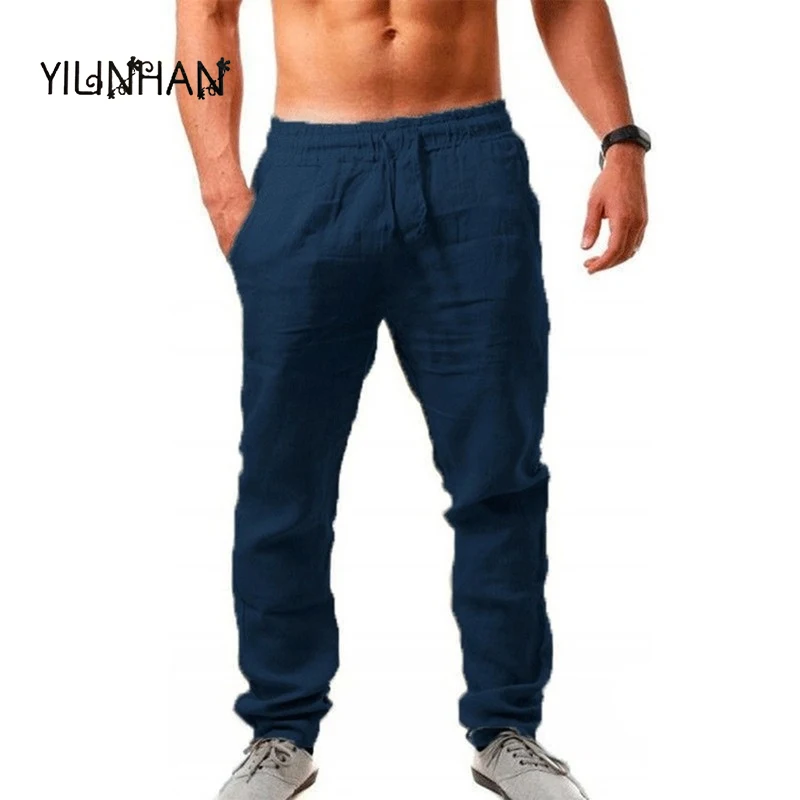 Rabat Yilinhan nye mænd er sommer, casual naturlig bomuld åndbar hvide elastik i taljen lige bukser, top kvalitet / Mænds Tøj < www.dreslette.dk