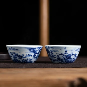 Ovnen enkelt kop Jingdezhen kungfu kop te hånd malet chaiyao blå og hvide farver og udsøgte landskab jar kop te kop