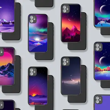Ins kunstneriske aurora landskab Phone Case For iphone 12 11 8 7 plus mini x xs-xr pro max mat gennemsigtig cover
