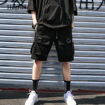 Hip Hop Sommer Shorts Mænd 2020 Sort Bånd Streetwear Bermuda Mand Shorts Multi-Lomme Casual Punk Knæet Længde Korte Bukser Til Mænd