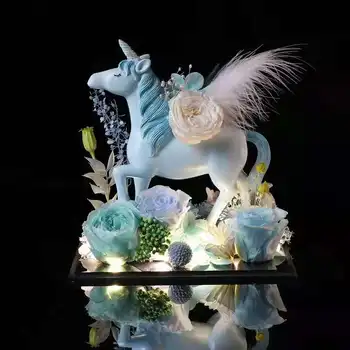 Værelses Indretning Tilbehør Udødelige Blomst Gaveæske Steg Miniature Unicorn Pynt Til Hjemmet Koreanske Indretning Tørret Blomst Ferie Gave