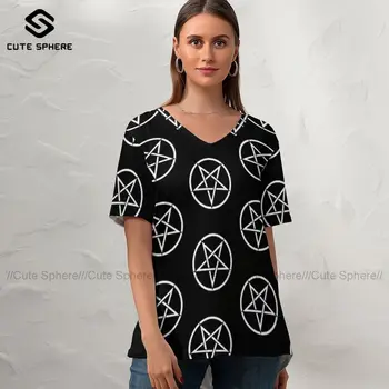 Baphomet T-Shirt Dame, Nye Mode Casual T-Shirt Med O-Hals Og Print Short Sleeve Tee Shirt-Large