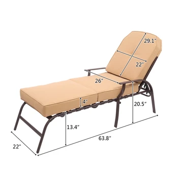 Udendørs Stål Gårdhave Chaise Lounge Stol Justerbar Ryglæn med 5 Positioner UV-Resistent Puder Beige[OS-Depot]