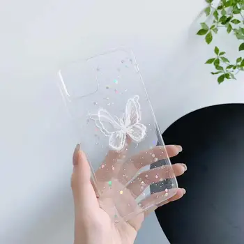 Cute fashion-lace-sommerfugl flash phone case for iPhone 11 12Promax 7 8 XS Plus Max antal XR gennemsigtige bløde epoxy bagcoveret