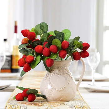 Kunstig Frugt Skum Bær Jordbær Buket Falske Simulering Glas Frugt Red Cherry Til Home Wedding Party Dekoration