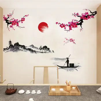 Kinesisk Stil Bjerget Floder Plum Blossom Blomster Vægoverføringsbilleder Stue, Soveværelse Tapet Plakat Kunst Kinesiske Natur Grafisk
