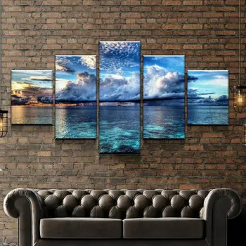 Rolige Farvande Ocean Sky Sky-5-Panel Lærred Billede Print Væg Kunst, Lærred Maleri Mur, Indrettet til Stue Plakat Ingen Indrammet