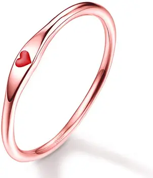 925 Sterling Sølv Løfte Ringe til Hende Udskåret Rød Sort Hjerte Rose Guld Farve Stabelbare Band Størrelsen 5-10 Fashion Ringe