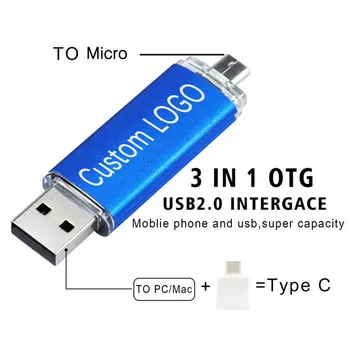 Nye 10stk/lotCustom Logo Farverige OTG USB-Flash-Drev Usb 2.0-Pen-Drev til Android SmartPhone/PC 8GB, 16GB, 32GB, 64GB 128GB