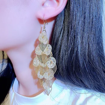 Dingle Øreringe med Luksus Æstetiske Rhinestone Lange Blade Drop Ear Ringe Sølv 925 For Kvinder 2021 Tendens koreansk Mode