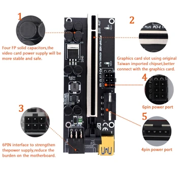 PCI Express 16x til 1x Drevet Riser-Adapter-Kort, USB 3.0 6-Pin PCI-E-SATA Strøm Kabel-GPU Riser forlængerkabel