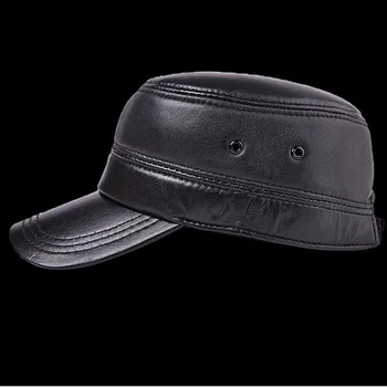 H7629 Ægte Fåreskind Læder Militære Hat Efterår Og Vinter Koreanske Tynde Mænd Casual Flad Top Sort Hætte Mandlige Udendørs Mode Hatte