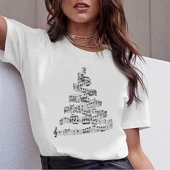 Musik træ Trykte T-Shirt Kvinder 90'erne Grafisk T-shirt med O-hals Pige Korte Ærmer Harajuku T-shirt med Hvide Toppe Overdele