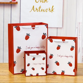 10stk Nye koreanske Version af den Lille Friske Jordbær gavepose Kandiseret Emballage Pose Pose Shopping Taske Papirpose gavepose Hånd Taske