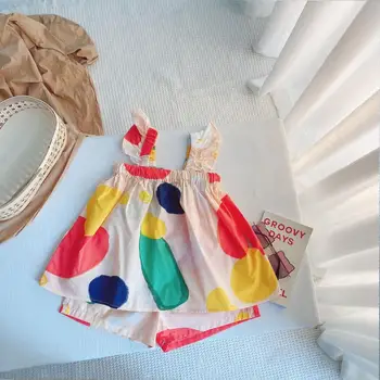 Koreanere Spædbørn Tøj Sæt Sommer Baby Piger Bomuld Blomster Shirts med Bukser Småbørn Toppe Søde Bluser Børn Casual Tøj