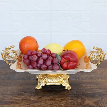 Europa-legering, glas, frugt plade Amerikanske høj fod dobbelt øre frugtkurv luksus villa model værelses stue te tabel ornamen