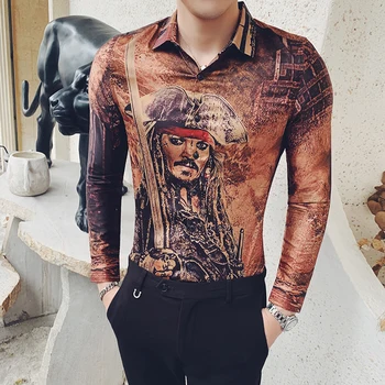 Karakter af nye fund af 2019 efteråret wind udskrivning samfund unge mænds dyrke moral C109 P58 - langærmet skjorte
