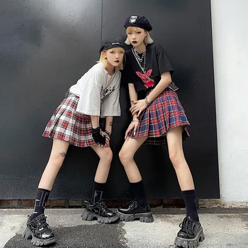 Sommeren koreanske Harajuku stil base anti-blænding tynd høj talje plisseret A-line nederdel