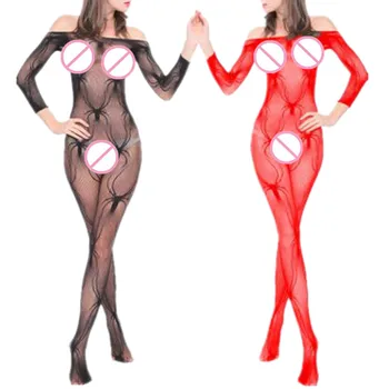 Seneste Female Buksedragt Bodystocking Til Kvinder Undertøj Sexet Nattøj Åben Skridt Bodysuit Spider Pyjamas Body Stocking Sexet Tøj