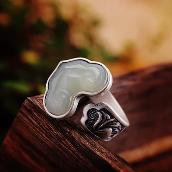 S925 Sterling Sølv til Kvinder Jade Ring Thai Sølv Håndlavet Smykker Naturlige Jade Vedhæng og Lykke Gemstone Smykker