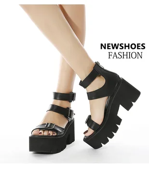 2021 Nye hule casual tykke såler sommeren tyk-heeled Romerske sandaler, store størrelse 35-43