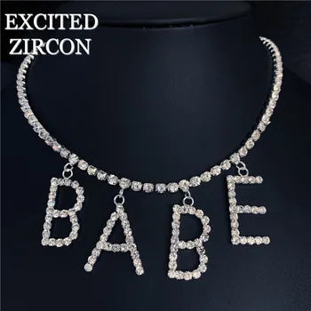 2020 nye mode hot sælger kvinde halskæde sexet bogstav vedhæng bling rhinestone krystal halskæde bruden bryllup smykker