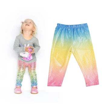 Baby Girl Fashion Farverige Sequined Bukser, Leggings 1-6Y lille Barn Børn Børn Casual Elastisk Straight Bukser Bunde 2021 Ny