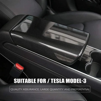 Bil Armlæn Kasse Beskyttende Cover til Tesla Model 3 2019-2021 Carbon Fiber-Panel Dekoration Dække Trim Interiør Klistermærker