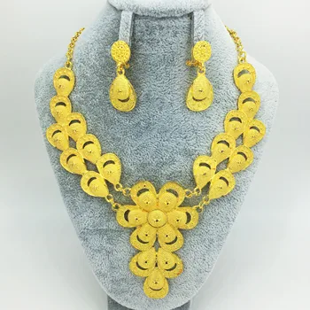 Dubai halskæde øreringe i guld farve kobber for Afrikanske kvinder/Nigerianske/Mellemøsten bryllup/fest / gaver/brude smykker sæt