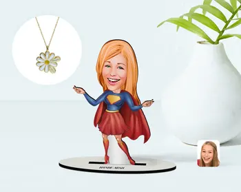 Personlig Super Girl Karikatur AF 3D-Træ-nipsting Og Er Dateret Daisy Halskæde Sæt Pålidelige Moderne Enkel Gave Særlige øjeblik