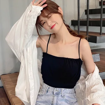 Sommeren Camis Vest Kvinder Tank Tops Kvindelige Koreanske Style Retro Mode Solid Farve Sexet Strop Grundlæggende Camisole Vest