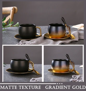 HPDEAR Matteret Keramik Kop Kaffe Jakkesæt Sort Guld 9.9 oz, der er Egnet til Hjem og kaffebarer, der Kan bruges som en Gave
