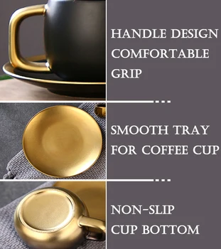 HPDEAR Matteret Keramik Kop Kaffe Jakkesæt Sort Guld 9.9 oz, der er Egnet til Hjem og kaffebarer, der Kan bruges som en Gave