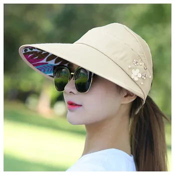 Sommer, Sol Hatte Kvinder Sammenklappelig UV-Beskyttelse solhat Visir Suncreen Floppy Cap Chapeau Femme Offentlig Strand Hat
