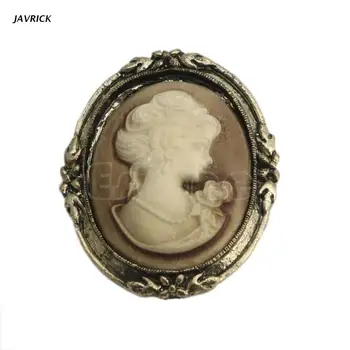 1pc Dronning Lady Vintage Victoriansk Design Cameo Sort Emalje Bronze Broche Pin-kode
