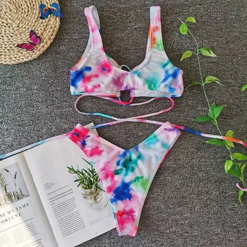 2020New Kvinder Sexet Badetøj Badetøj Bikini Bikini Sæt Grime Push Up Badende Passer til Print Floral Strand Slid Mode Bandage Sommer