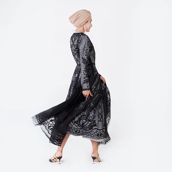 2021 Muslimske Nye Mode Tunge Broderi Positionering vandopløselige Blonder 360-graders Sving Kjole Europæiske Tøj Kaftan