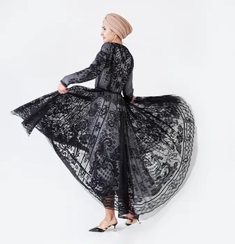2021 Muslimske Nye Mode Tunge Broderi Positionering vandopløselige Blonder 360-graders Sving Kjole Europæiske Tøj Kaftan
