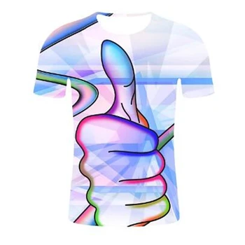 3D tommelfinger digital print T-shirt flerfarvede casual mænds kortærmet sommer nye afslappet rund hals top kort-langærmet T-shirt