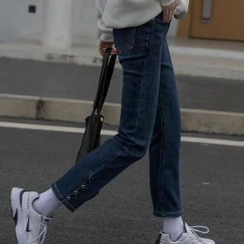 Jeans Kvinder Knappen BF Vintage Fritid Lige Retro Streetwear Ankel Lehgth Denim Bukser Klassiske Studerende Æstetiske Mødre Ny