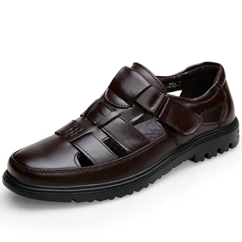 Sko til mænd 2021 mode åndbar ensfarvet læder sommer sko mænd sandaler hule, non-slip velcro casual sneakers til mænd