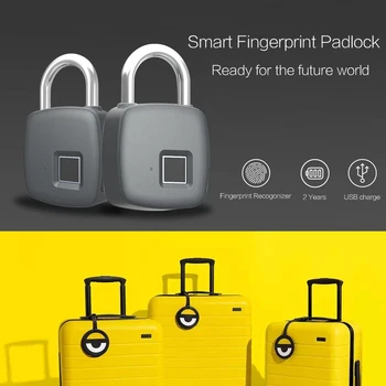 Smart Fingeraftryk Hængelås Sikker USB-Opladning, Genopladelig Vandtæt Dør Lås