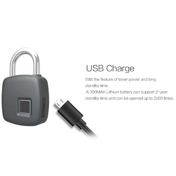 Smart Fingeraftryk Hængelås Sikker USB-Opladning, Genopladelig Vandtæt Dør Lås